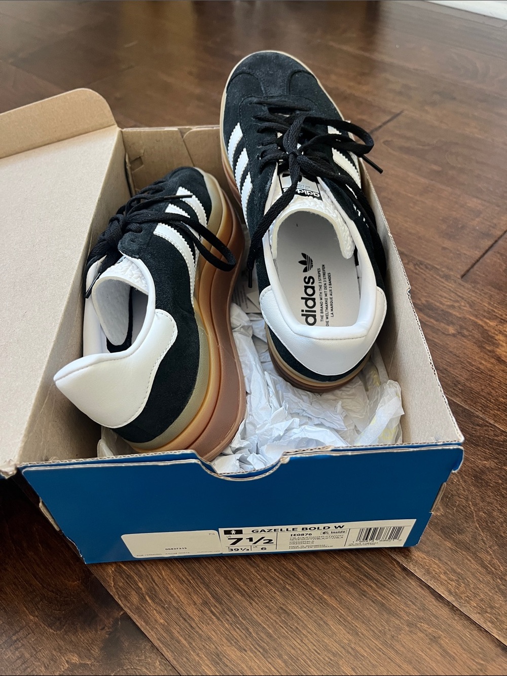 NWT adidas Black and White Gazelle Bold Sneakers with Gum Sole